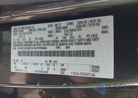 2017 Ford Escape Se z USA, uszkodzony, nr VIN 1FMCU0GD1HUF05684